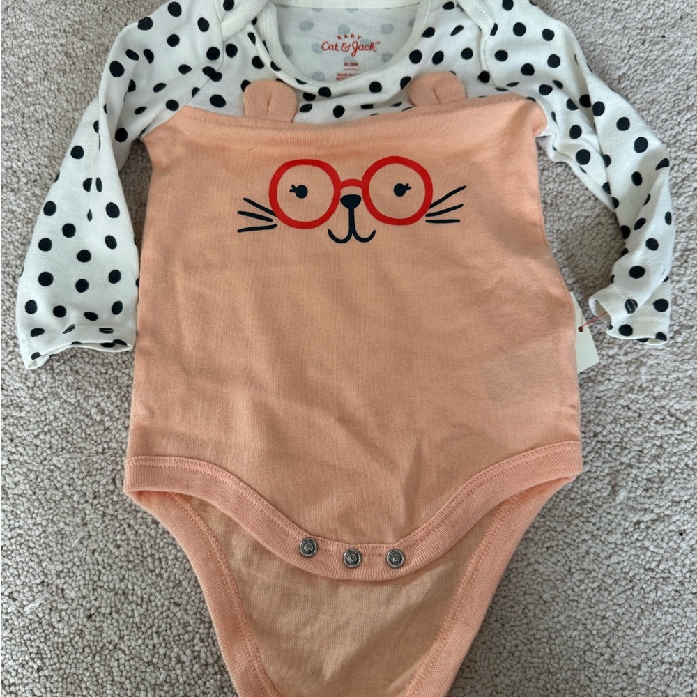Cat & Jack Orange and Black Bodysuit with Cat Design